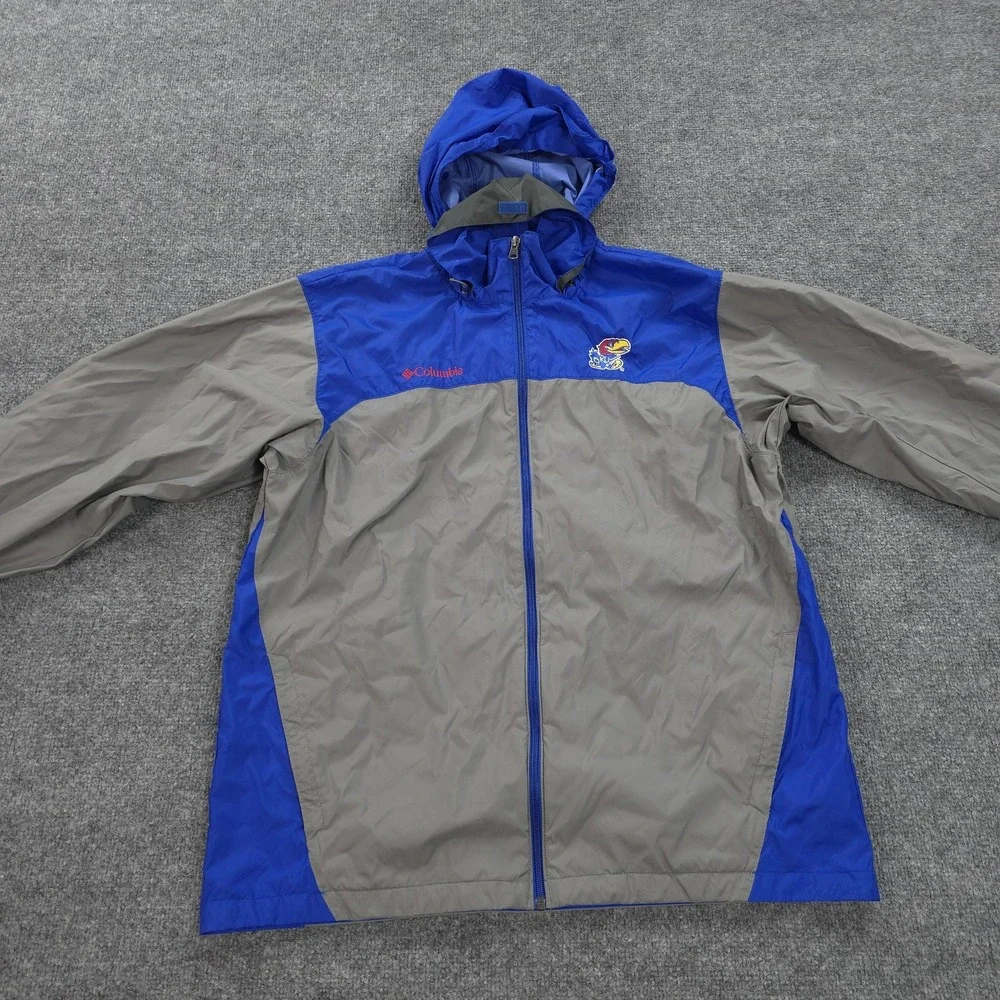 Kansas‎ Jayhawks Jacket Mens Large Gray NCAA Football Columbia Full Zip Hooded